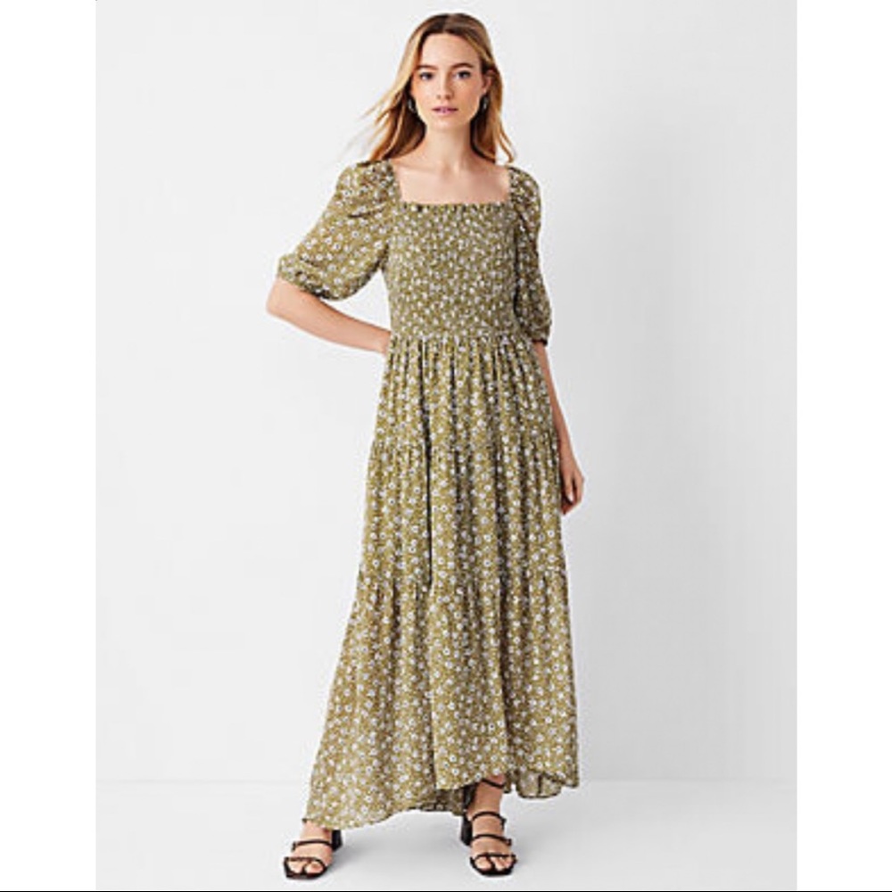 Ann Taylor Smocked Bodice Maxi Dress Size 0